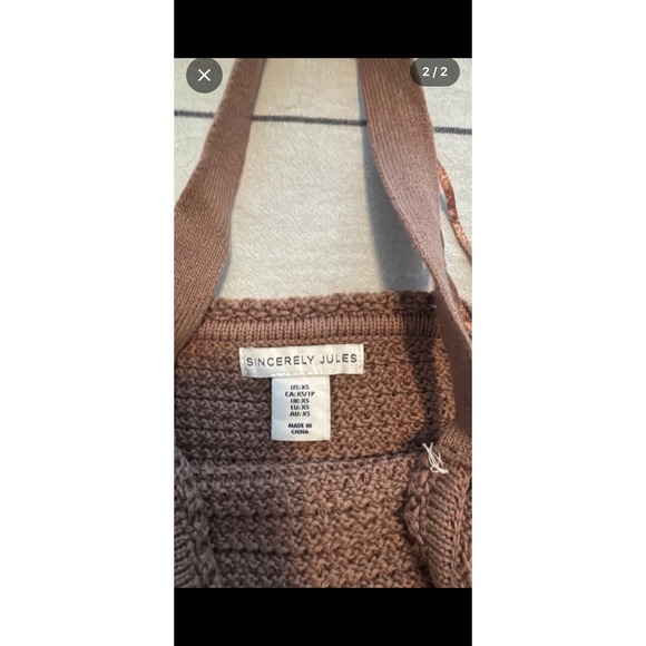 Sincerely Jules Crocheted Shell Halter Crop Top Brown XS NWOT - Picture 2 of 3